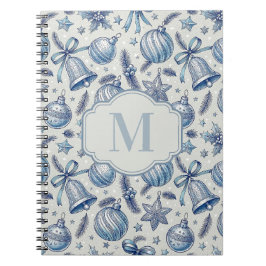 Blauw Toile Kerst Ornamenten Custom Monogram Notitieboek