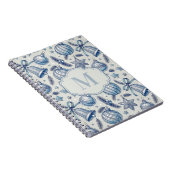 Blauw Toile Kerst Ornamenten Custom Monogram Notitieboek (Rechterzijde)