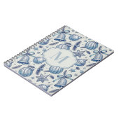 Blauw Toile Kerst Ornamenten Custom Monogram Notitieboek (Linkerzijde)