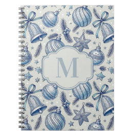 Blauw Toile Kerst Ornamenten Custom Monogram Notitieboek