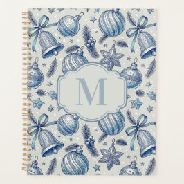 Blauw Toile Kerst Ornamenten Custom Monogram Planner