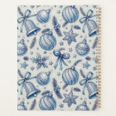Blauw Toile Kerst Ornamenten Custom Monogram Planner (Achterkant)
