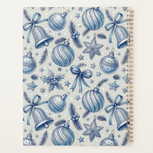 Blauw Toile Kerst Ornamenten Custom Monogram Planner (Achterkant)