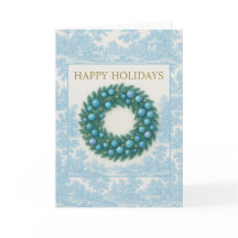 Blauw toile kerstkaart met winterkrans