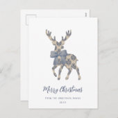 Blauw toile Kerstmis Feestdagenkaart (Voorkant / Achterkant)