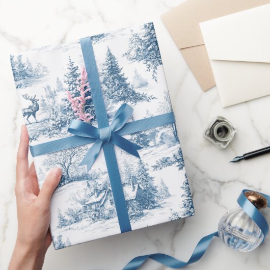 Blauw toile kerstpatroon cadeaupapier (Geschenken)