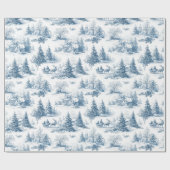 Blauw toile kerstpatroon cadeaupapier (Vlak)