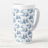 Blauw toile kerstpatroon latte mok (Rechterhoek)