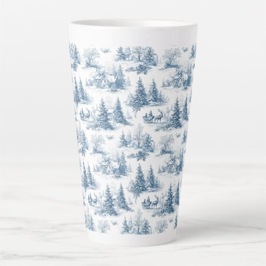 Blauw toile kerstpatroon latte mok (Voorkant)