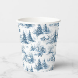 Blauw toile kerstpatroon papieren bekers