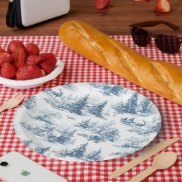 Blauw toile kerstpatroon papieren bordje