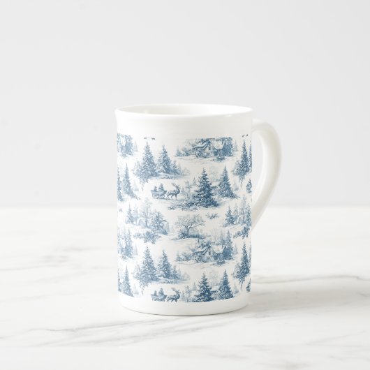 Blauw toile kerstpatroon  porselein kop (Voorkant rechts)