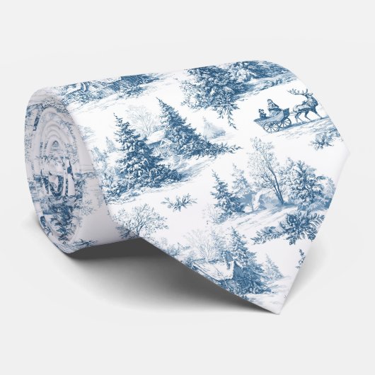 Blauw toile kerstpatroon stropdas (Opgerold)