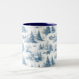 Blauw toile kerstpatroon tweekleurige koffiemok