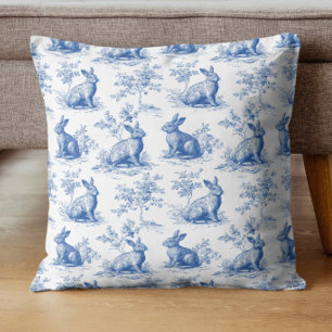 Blauw toile konijn vintage konijnenpatroon kussen