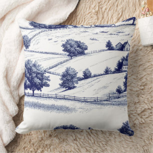 Blauw toile landschap Franse pastorale scènes Kussen
