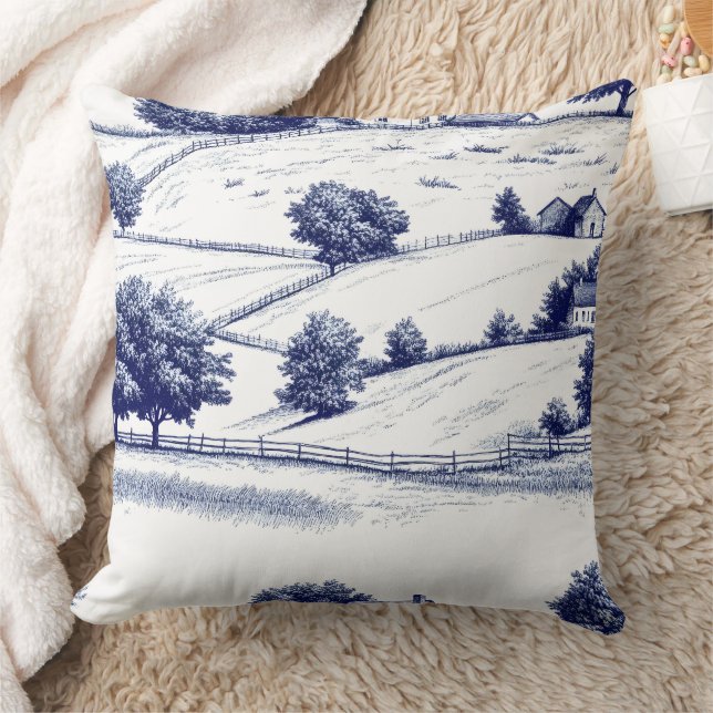 Blauw toile landschap Franse pastorale scènes Kussen (Deken)
