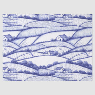 Blauw toile landschap Franse pastorale scènes Tissuepapier