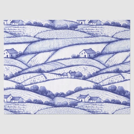 Blauw toile landschap Franse pastorale scènes Tissuepapier (Voorkant)
