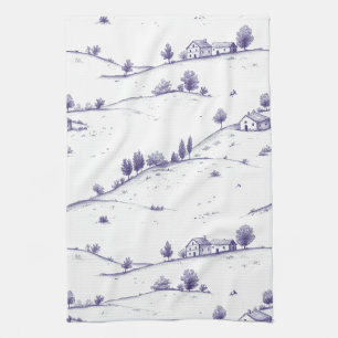 Blauw toile landschap uit het verleden theedoek