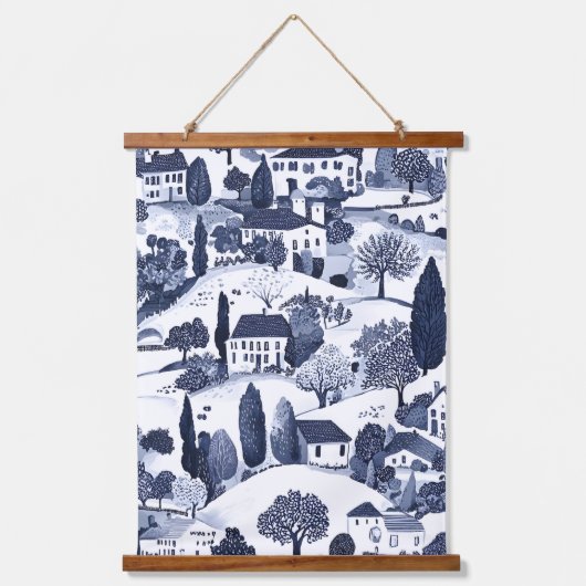 Blauw toile landschapscene hangend wandkleed (Voorkant)