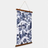 Blauw toile landschapscene hangend wandkleed (Gebogen)