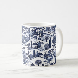 Blauw toile landschapscene koffiemok