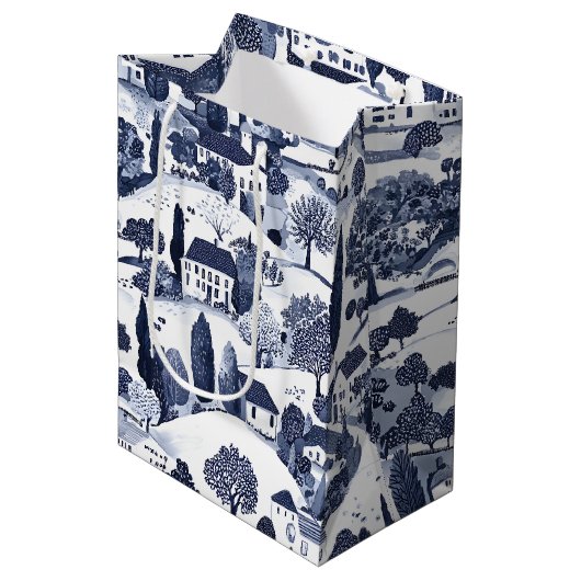 Blauw toile landschapscene medium cadeauzakje (Voorkant Gekanteld)