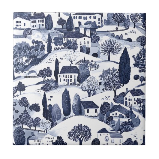 Blauw toile landschapscene tegeltje (Voorkant)