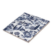 Blauw toile landschapscene tegeltje (Zijkant)
