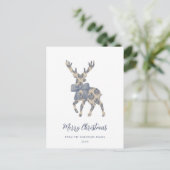 Blauw toile Merry Christmas  Feestdagenkaart (Staand voorkant)