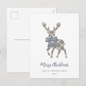 Blauw toile Merry Christmas  Feestdagenkaart (Voorkant / Achterkant)