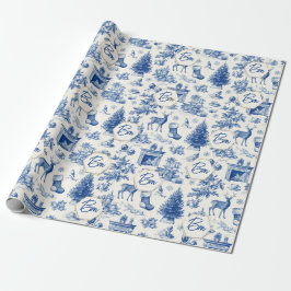 Blauw Toile Naadloos Patroon Vintage Winter Vakant Cadeaupapier