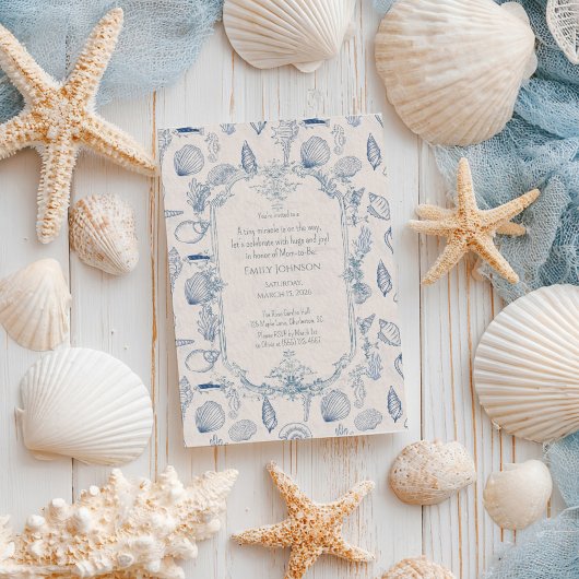 Blauw toile Ocea Babyshower Uitnodiging