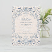 Blauw toile oceaaan bruidsdouche uitnodiging (Staand voorkant)
