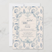Blauw toile oceaaan bruiloftsshower uitnodiging (Voorkant)
