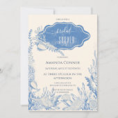 Blauw toile oceaanthema Bruidsdouche Kaart (Voorkant)
