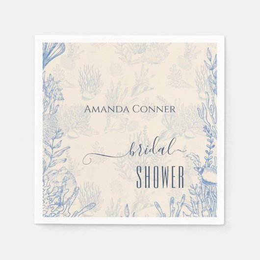 Blauw toile oceaanthema Bruidsdouche Servet (Voorkant)