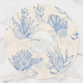 Blauw toile oceaanthema Bruidsfeest Wijnglaslabel (Voorkant)