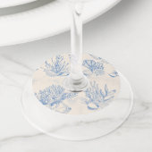 Blauw toile oceaanthema Bruidsmeisjesfeest Wijnglaslabel (Dichtbij)