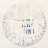Blauw toile oceaanthema Bruiloft Feest Ronde Kartonnen Onderzetter (Voorkant)