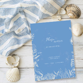 Blauw toile oceaanthema trouw-RSVP RSVP Kaartje