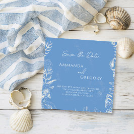 Blauw toile oceaanthema trouwdag save the date