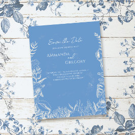 Blauw Toile Ocean thema Trouwen Save the date Aankondigingskaart