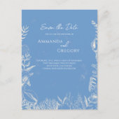 Blauw Toile Ocean thema Trouwen Save the date Aankondigingskaart (Voorkant)