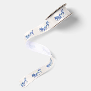Blauw toile-paarden slee Kerstmis Satijnen Lint