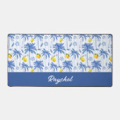 Blauw toile palmbomen citroenen monogram naam bureaumat (Voorkant)