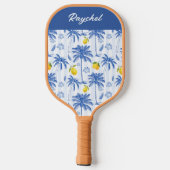 Blauw toile palmbomen citroenen monogram naam pickleball paddle (Achterkant)