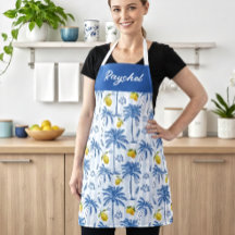 Blauw toile palmbomen citroenen monogram naam