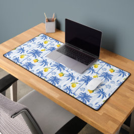 Blauw toile palmbomen citroenen patroon bureaumat